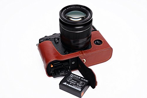 Handmade Genuine Real Leather Half Camera Case Bag Cover For Fujifilm X-Pro2 Brown Bottom Opening Version #TOP15