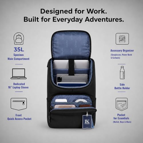 Image of LE KUEST Laptop Backpack | Unisex | Fits Laptop upto 16 Inch | Premium Water-Resistant Polyester | Built-in Trolley Strap | For office & Travel