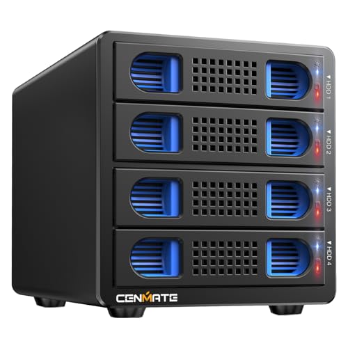 CENMATE 4 Bay Hard Drive Enclosure with Cooling Fan for 2.5/3.5″ SATA HDD/SSD with USB A/C 3.0＋eSATA Cable, 3.5 Hard Drive Reader Supports 80TB Capacity(NO RAID/NAS)