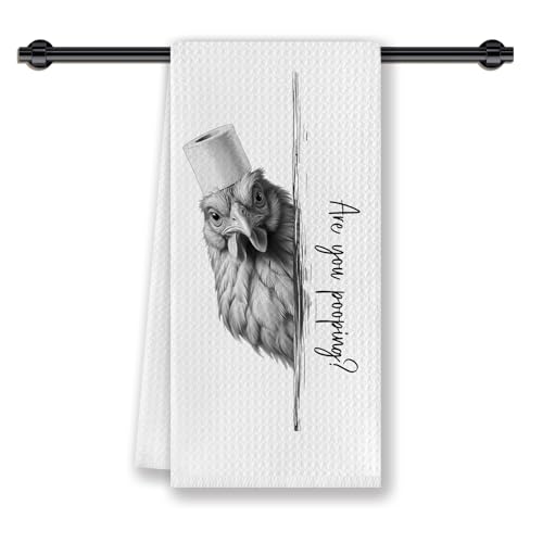 CosxHabitat are You Pooping Chicken Bathroom Hand Towels,Chicken Lover Gifts for Women Mon,Funny Farm Animal Rooster Hand Towels for Bathroom Decor,16x24 Inches