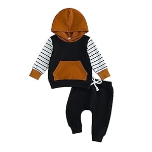 Hoanselay Toddler Baby Boy Color Block Sweatsuit Clothes Long Sleeve Hoodie Sweatshirt Top and Pants Fall Winter Outfit Set