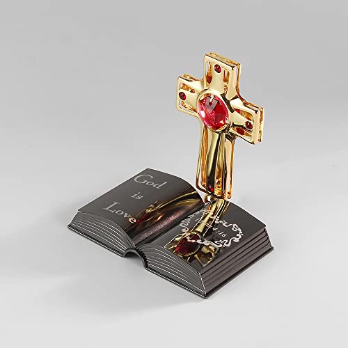 Crystocraft Mini Bible Series Gift With Austrian Crystal Studded Art Home Office Decor, Crystal Cross Figurine On Bible For Mother's Day Birthday Christmas First Communion (Mini Cross Bible Story A) #TOP3