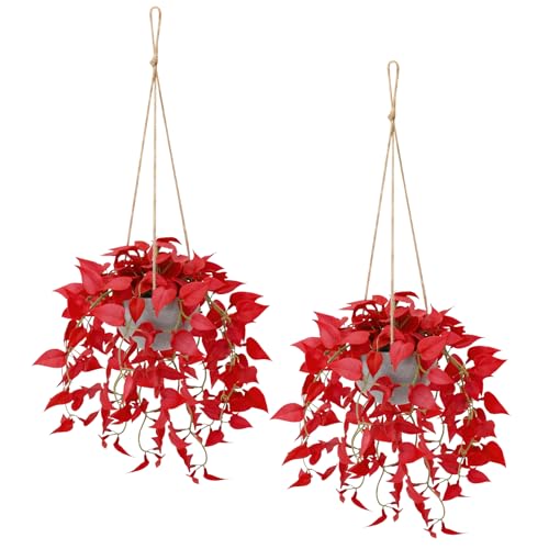 Christmas Hanging Plant, Fake Plants with Pots, 2 Pack Winter