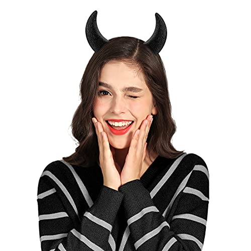 Jeicy Devil Horns Headband Halloween Costume Accessory Halloween Fancy Cosplay Outfit Accessories for Halloween Women Gilrs Fancy Dress Party(Black) - Thumbnail 2