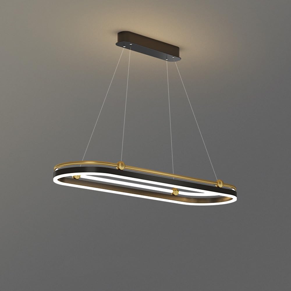 Lampadario rettangolare ad anello a LED per tavolo da pranzo Lampadario circolare di metà secolo 3000K Lampada a sospensione lineare in acrilico nero oro bronzo per isola cucina Soggiorno Hotel Foyer