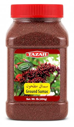 Tazah Sumac Spice 1 lb, Ground Sumac Seasoning from Jordan, Tangy Middle Eastern Spice for Mediterranean Cooking, Marinades, Kabobs, Salads and Hummus