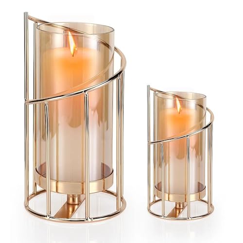 Vasmeiy Lot de 2 photophores décoratifs, Cylindre en Verre Doré avec Fond en métal pour Bougies,...