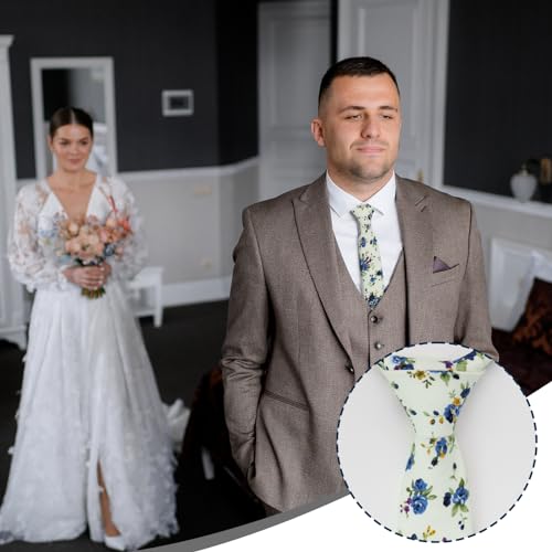 Image of Luckyvestir Ties for Men, Sage Green Cotton Floral Tie 2.76 inch Flower Printed Men's Neckties for Wedding /Groomsmen /Suit /Party