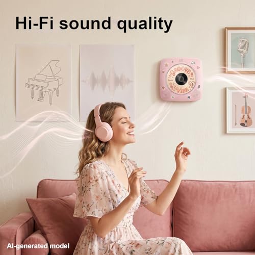 Image of Gueray Portable CD Player Bluetooth: CD Players for Home Rechargeable Desktop Wall Portable CD Player with Bluetooth & Dual Speakers 1800mAh Boombox FM Radio MP3 Music Player (Pink)