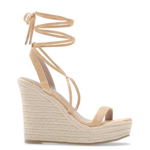 Image of Coutgo Women's Espadrille Wedges Lace Up Platform Ankle Cross Strap Slingback Summer Dress Sandals
