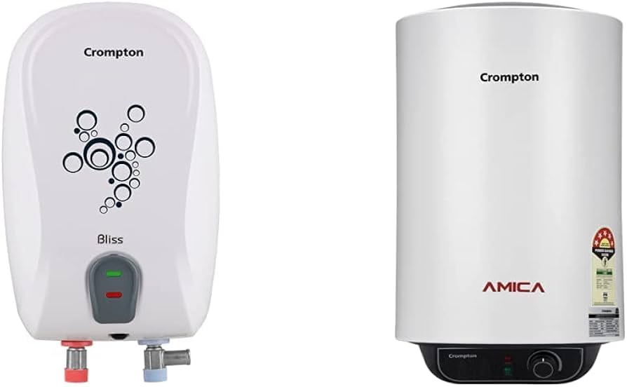 Buy Crompton Bliss 3-Litre Instant Water Heater (White) and Amica ASWH-2025  25-Litre Storage Water Heater (Black u0026 White) Online at Low Prices in India  - Amazon.in