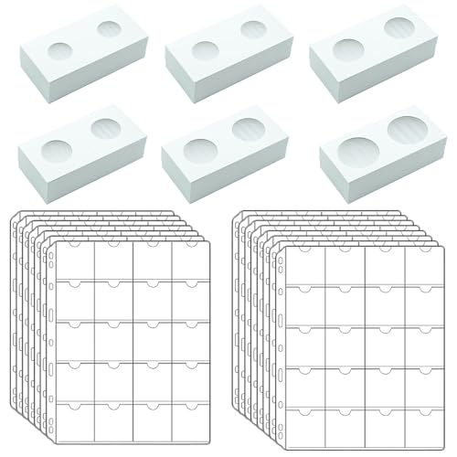 300 PCS Cardboard Coin Flips with 15 Sheets Coin Pocket Pages, 6 Assorted Sizes 2\" x 2\" Cardboard Coin Holders Coin Flips Coin Collection Supplies for Dime, Penny, Quarter, Nickels, Dollars Collecting