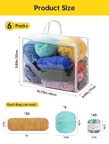 Image of 6 Packs Large Yarn Storage Bags, Clear Yarn Storage Organizer with Zippers and Handles, Crochet Bag Knitting Bag for Knitting Needles Crochet Hooks-17.75 * 6.69 * 11.8 inches