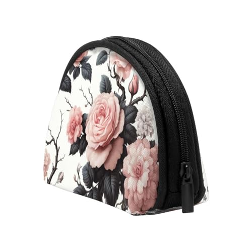 Portable Coin Purse Elegant-Blooming-Roses Mini Zippered Money Pouch Card Holder4