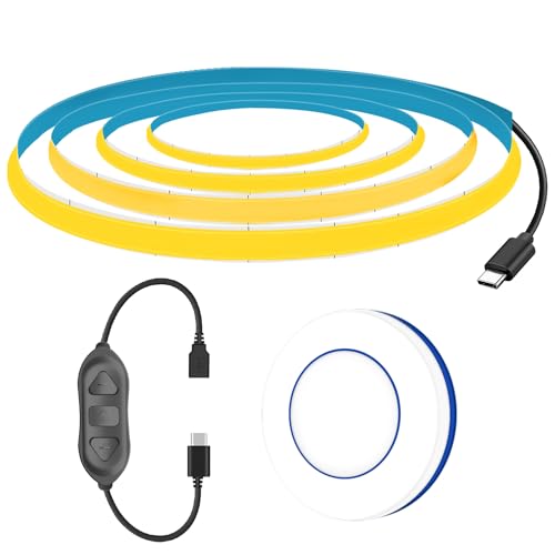 【MDee】COB テープライトLEDストリップライトフレキシブル 幅5mm 5V 3000k、0.5m TYPE-Cに接続両面テープ貼付け式 折り畳み可能なライトバー ワイヤレスリモコンスイッチ 一つのリモコンで複数のライトを制御 寝室 キッチン 家庭 オフィス 装飾に適用（Amazon）