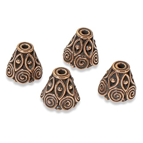 Copper Spiral Cones, Tierracast Pewter Ornate Bead Bell Caps 4/Pkg #TOP2