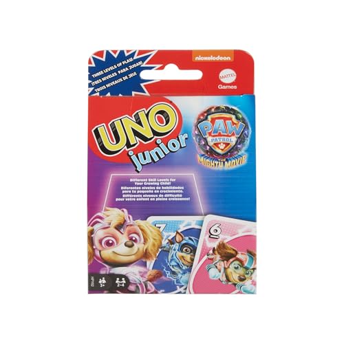 UNO® Junior La Pat’ Patrouille : La Super Patrouille Jeu de cartes pour les soirées en famille avec 3 niveaux de difficulté, entre 2 et 4 joueurs, HPY62