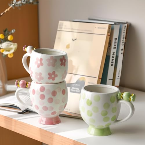 Image of DIF DECO Ceramic Mug Cute Candy Shape, Unique Holiday Mug with Handle Hot Cocoa Cup Perfect for Tea & Coffee Lovers, Gifts for Family Friends or Children 12 OZ (Pink Dots)
