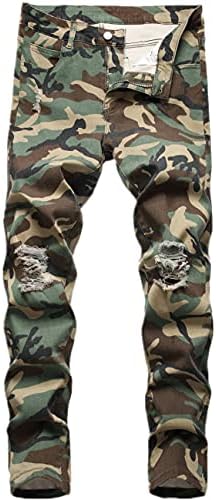 Men's Fashion Skinny Fit Ripped Destroyed Distressed Camouflage Stretch Casual Jeans Pants,599,40 40W x 32L