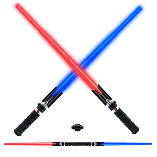 ANNDOFY Light Up Saber for Kids, 2-in-1 Dual Light Sword with FX Sound, Expandable Light Swords Set for Halloween Dress Up Parties Gifts for Boys Girls