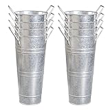 YEENAASY Galvanized Metal Bucket Vases Set of 8, 9 Inch Farmhouse French Flower Buckets Pots with Handles, Rustic Decorative Metal Holder Flower Vase for Home Wedding Table Centerpiece Decor (Silver)