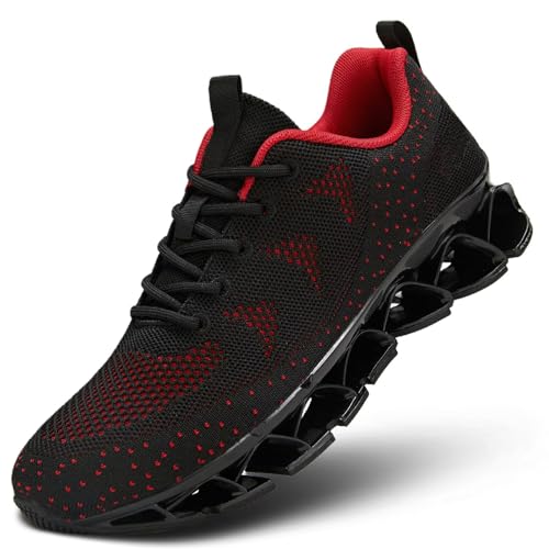 Mens Walking Shoes Blade Non Slip Fashion Sneakers Breathable Mesh Soft Sole Casual Athletic Running Sport Shoes Black/Red