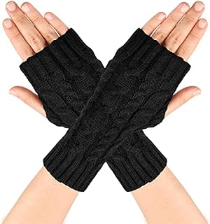Jinlaili Winter Warm Wrist Fingerless Gloves with Thumb Hole, Soft Fashion Mitten Knit Crochet Gloves, Women Half Finger Gloves, Wrist Gloves Winter Fingerless Women Girls Arm Gloves