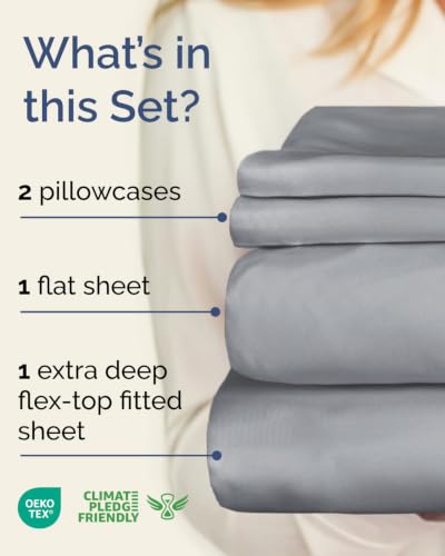 Image of Flex Top Split Head King Sheet Set - 4 Piece Extra Deep Sheets - Steel Blue
