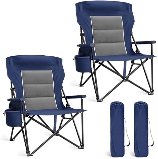 LET'S CAMP Oversized Camping Chairs High Back Lawn Chair 2 Pack(Blue)500LBS