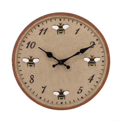 Allthingstore Horloge murale d'extérieur étanche IP44 de 30,5 cm avec motif d'abeille pour jardin, terrasse ou bord de piscine, matériau en résine avec grands chiffres et aiguilles transparents (style