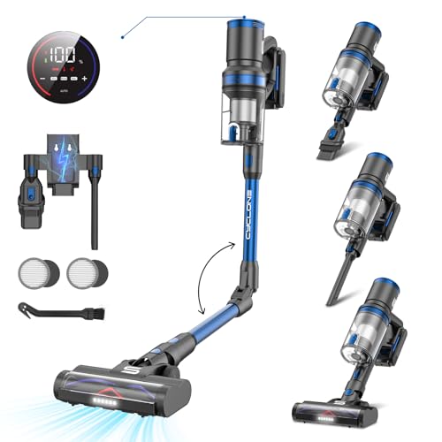Vistefly Aspirateur Balai sans Fil V12 Flex, 38KPa Aspirateur sans Fil Puissant avec écran Tactile, 60 Mins Autonomie, Détection Poussière Brosse Anti-Emmêlementet pour Tapis Sol Poils Animaux