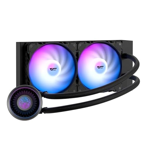 darkFlash DNA240A AIO CPU Liquid Cooler, High-Performance Pump, ARGB Sync, PWM Fans, with Customizable darkFlash Logo Display, Compatible with Intel 1700/1200/115X, AMD AM4/AM5 (Black)