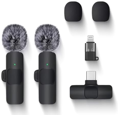 2.4G Wireless Lavalier Microphone Set, Dual Lapel Mics with Noise...