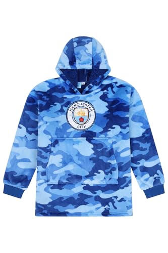 MANCHESTER CITY Football Club Boys Camouflage Fully Lined Luxury Fleece Hoodie, Oversized Fleece Blanket Hoody 7-13 Years