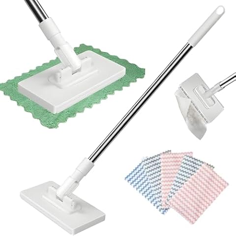 Snap Grip Mini Mop, Lazy Mops with One-Click Cloth Change, Locking Head with Sweeping Cloths for Wet & Dry Cleaning, Long Handle Stick for Multi-Surface Cleaning (1*mop+5*Cloth) Cover