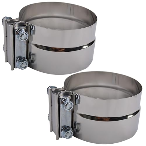 ROADFORMER 5 inch Exhaust Clamps 304 Stainless Steel Lap Joint Band Clamps for 5 OD to 5 ID Pipe Muffler Turbo Downpipe Catalytic Converter Repair 2 Pack