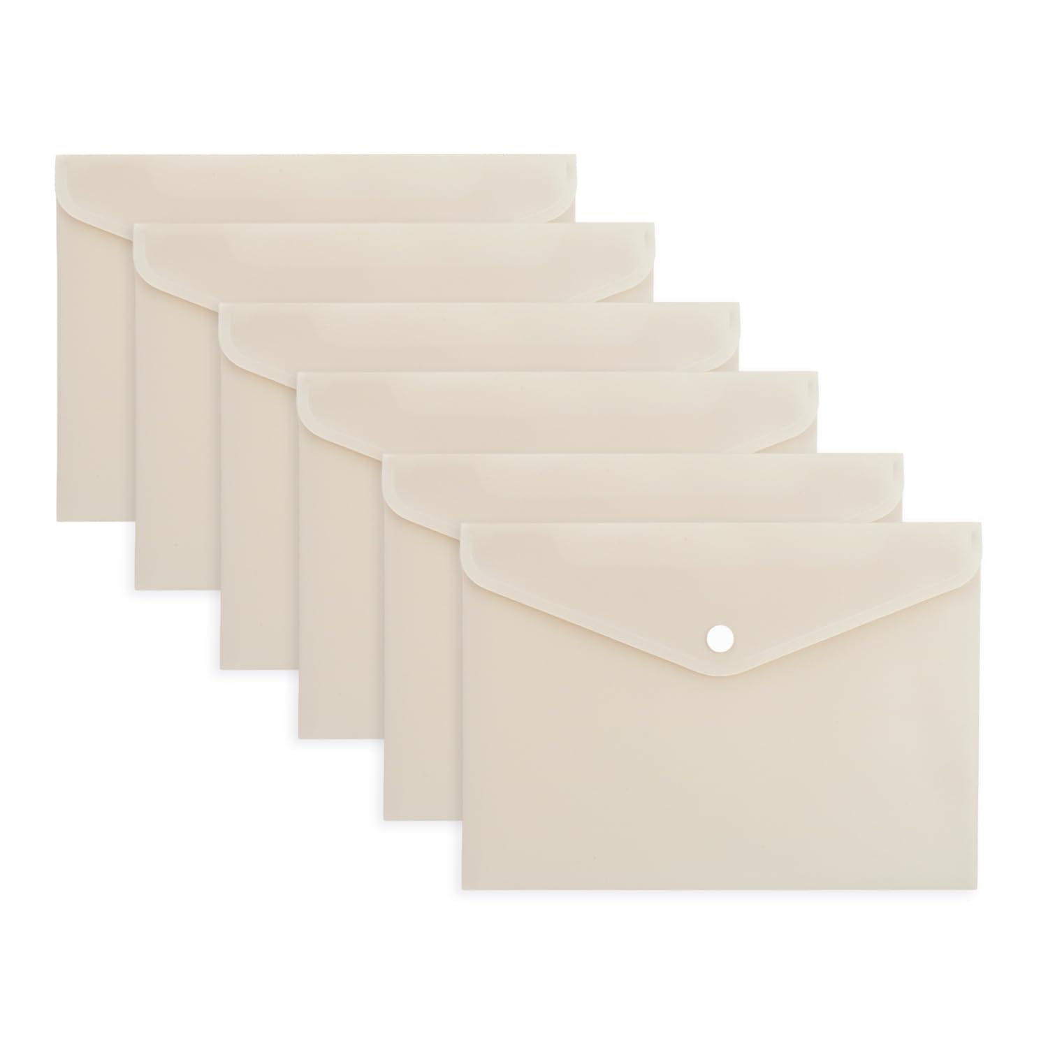 Pack of 12 A4 Ivory Soft Touch Plastic Document Wallets with Button Closure - School and Office Supplies