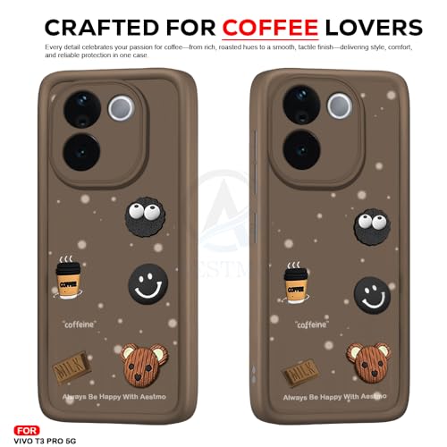 Image of AESTMO Back Case Cover for Vivo T3 Pro / Z9S Pro Cover | Cute Fun Cartoon 3D Ball | Coffee Silicone Case | Full Body Protection | Camera Protection Back Cover for Vivo T3 Pro / Z9S Pro (Brown)