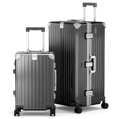 Image of ALPHA CAMP 2-Piece Luggage Set, 20 Inch Carry-On & 30 Inch Trunk Luggage | Aluminum Frame Zipperless 3-Layer PC Suitcase Set with TSA Lock,Charging Port,Cup Holder for Business & Holiday Travel