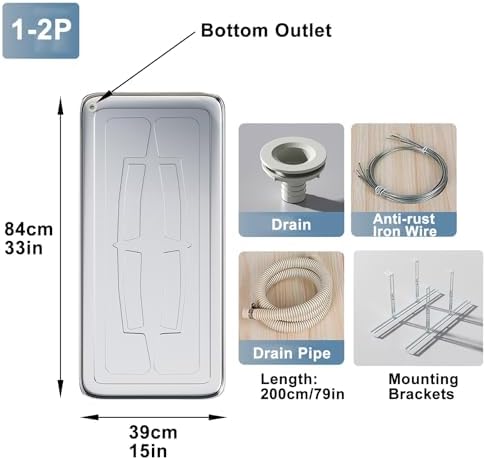 Stainless Steel Air Conditioner Drip Pan - Durable Condensate Drain Pan with Fitting Kit for Window AC & Mini Split Units - Essential AC Accessories by Drip Tray