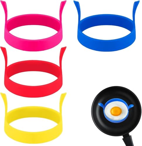 4-Piece Non-Stick Egg Ring Set for Shaped Breakfast Heat-Resistant with Ergonomic Handle