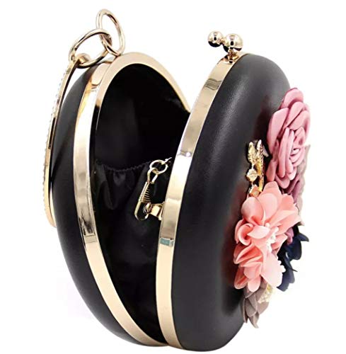 Image of TOOBA Handicraft Women's Round Shape Clutch Bag Purse | Floral Bag, Bridal Purse & Party Handbag Design with Ring Handle - Wedding & Special Occasion Clutch