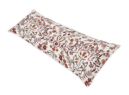 Image of Sweet Jojo Designs Ivory Orange Boho Vintage Floral Women Girl Body Pillow Cover Case Decorative Accent Long Couch Kids Bed Pregnancy Pillowcase 54x20 - Bohemian Wildflower Botanical Farmhouse Fringe