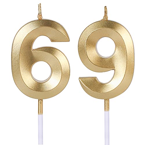 Gold 69th & 96th Birthday Candles for Cakes, Number 69 96 Candle Cake Topper for Party Anniversary Wedding Celebration Decoration