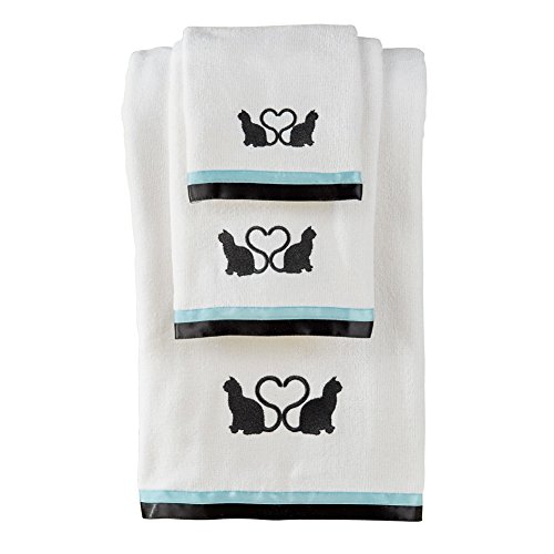 Watching Cats Embroidered Towel 3 Piece Set, Washcloth, Hand towel, and Bath Towel