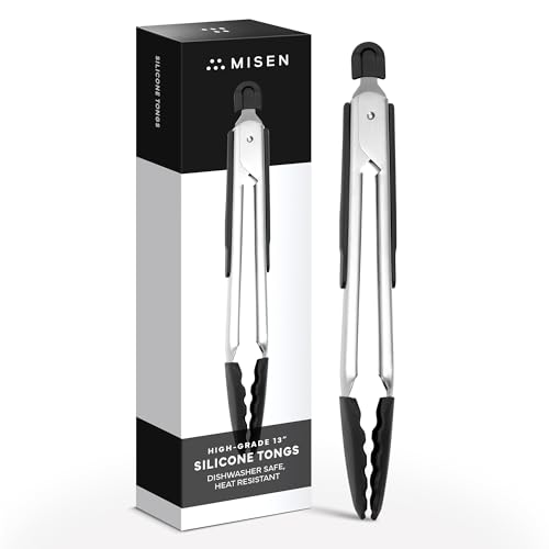 Misen Kitchen Tongs - Dishwasher Safe, Heavy Duty - Precision Silicone-Tipped Grilling Tool - Heat Resistant, Nonstick Safe - Perfect for Serving and Air Frying- 13 Inch | Black