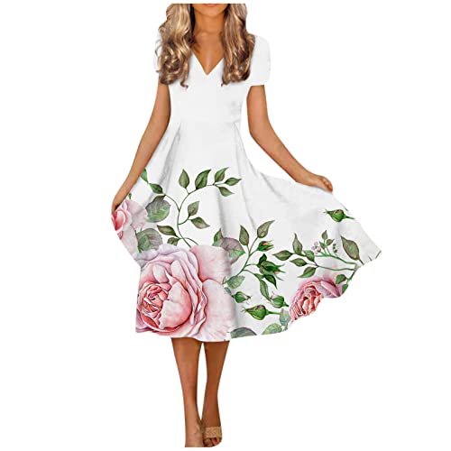 Generic Damen Sommerkleid Volant Kleid Damen Schulterfrei Rotes Satin Kleid Sommerkleider Damen Knielang Field Kleider Damen Kaftan Kleider Damen...