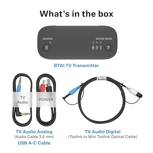 Image of Sennheiser BTA1 TV Transmitter for Bluetooth Auracast Wireless Headphones - Built-in Virtual Surround Sound and Speech Clarity Modes, HDMI, Optical, Analog Connections, up to 50-Meter Wireless Range