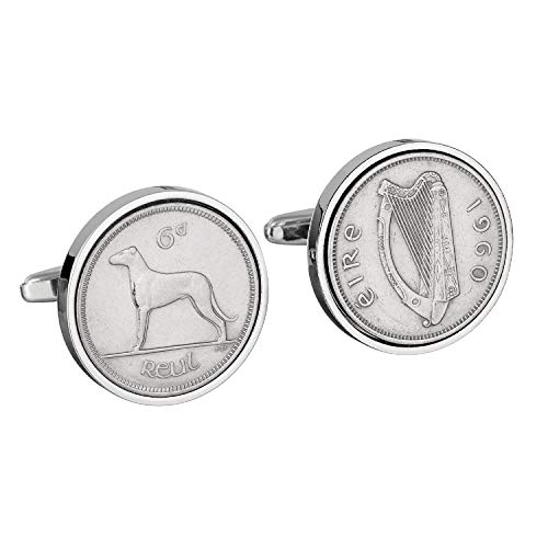 Worldcoincufflinks - Cufflinks - Rhodium plated - 60th Birthday- 1960 - Irish Sixpence Coin Cufflinks