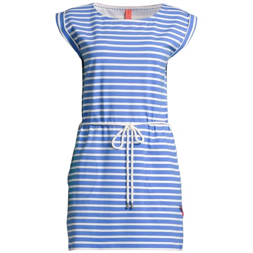 Salzhaut Damen Kleid Pappnees mit Streifen - Kurzarm-Streifenkleid mit Taillen-Kordelband in Offwhite-Sky Größe XL